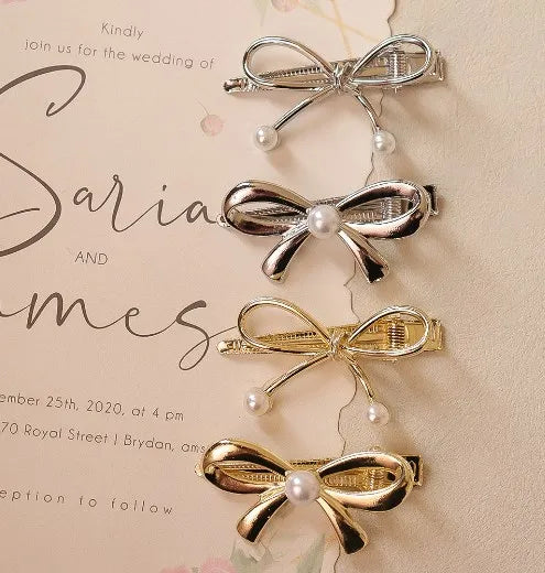 1/4pcs Mini Gold Metal Bow Hair Clips Little Girls Sweet Candy Pearl Bow Knot Hairpins Hairgrips Barrette Hair Accessories - Clikcy