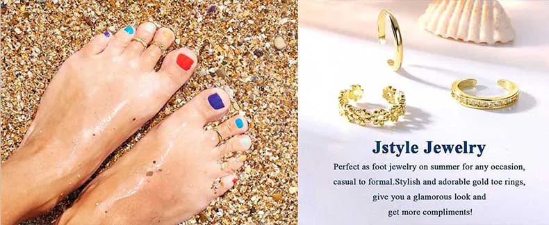 3PCS Filled Toe Rings Set for Women 14K Gold Plating Adjustable Simple CZ Flower Ring Summer Beach Jewelry - Clikcy