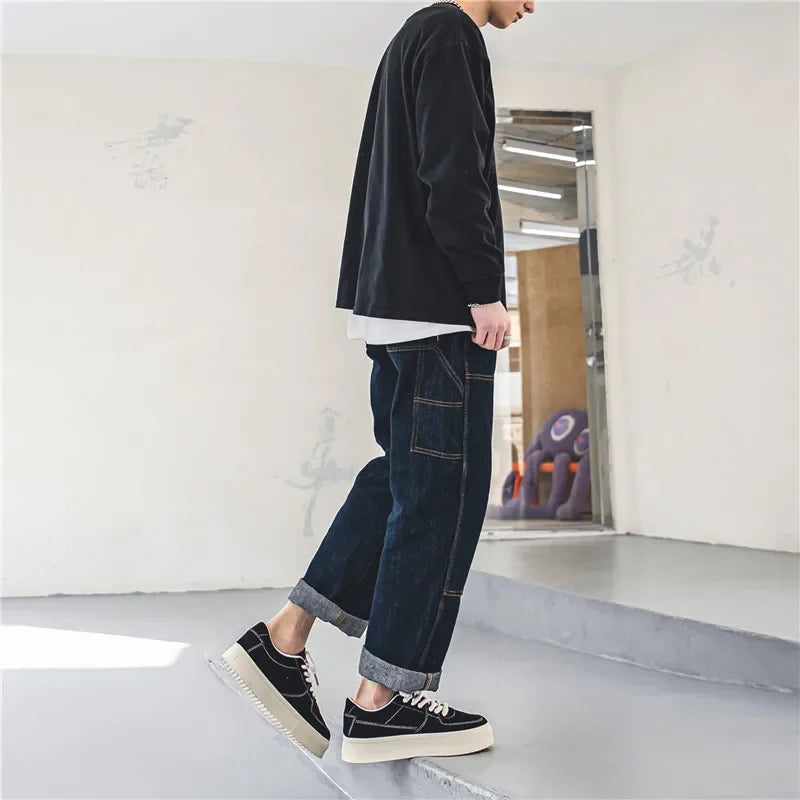 Men's Fall Casual Skateboard Shoes Men Comfortable Black Thick Sole Sneakers Lightweight Versatile Walking Tennis Shoes for Men