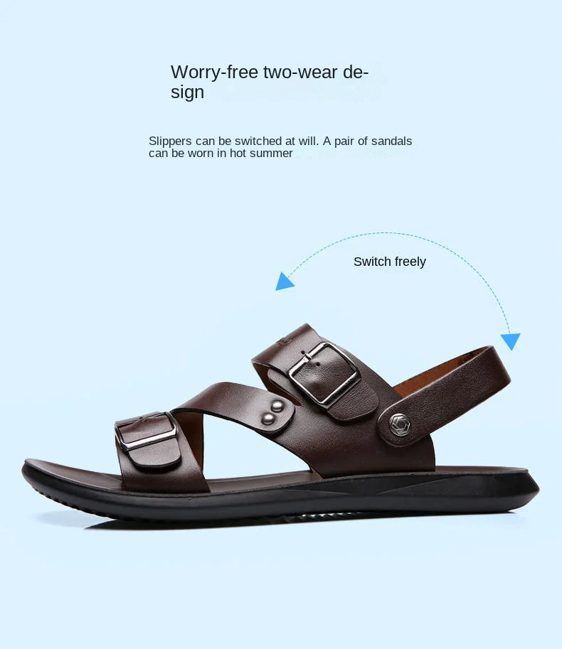 Simple Men's Sandals Solid Color PU Leather Men's Summer Shoes Casual Comfortable Open Toe Sandals Soft Beach Shoes Men's Sandal - Clikcy