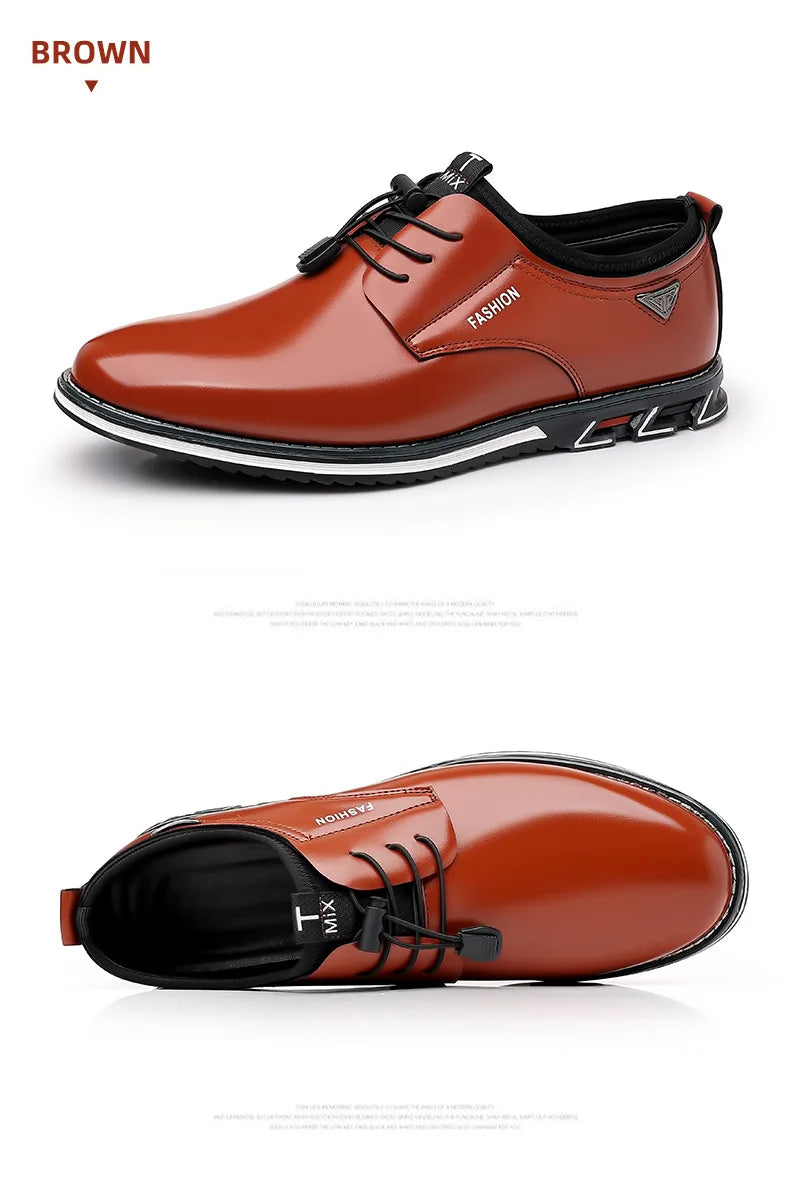 New Business Casual Shoes for Men Lace Up Formal Shoes for Male Black Leather Oxfords Plus Size Wedding Party Office Dress Shoes