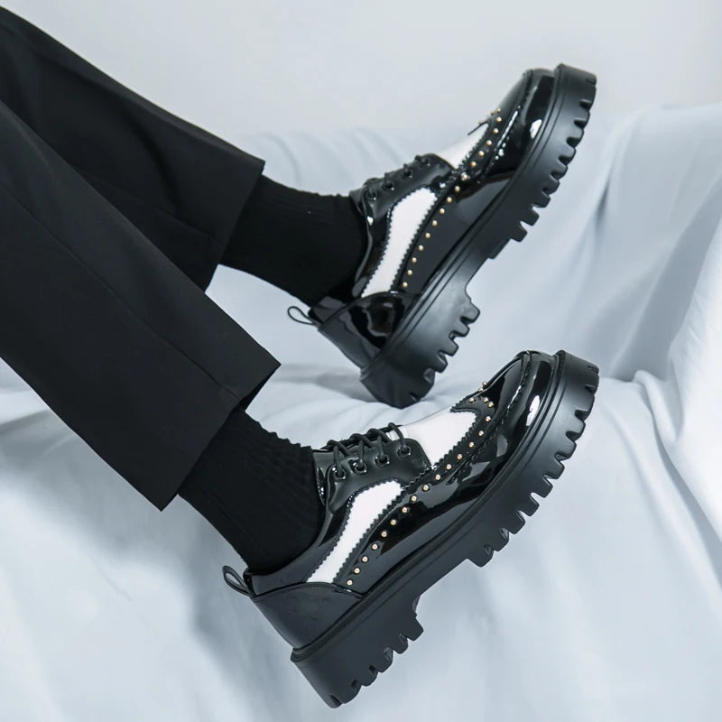 Men Casual Office Business Formal Oxford Thick Bottom Dress Shoes Men Gentleman Outdoor Patent Leather Wedding Shoes Fashion