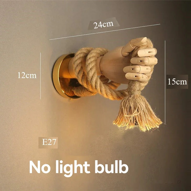 Vintage Decorative Robotic Wall Lamp with Wooden Hemp Rope E27 Lamp Head Suitable for Living Room, Bedroom, Aisle Wall Lamps - Clikcy
