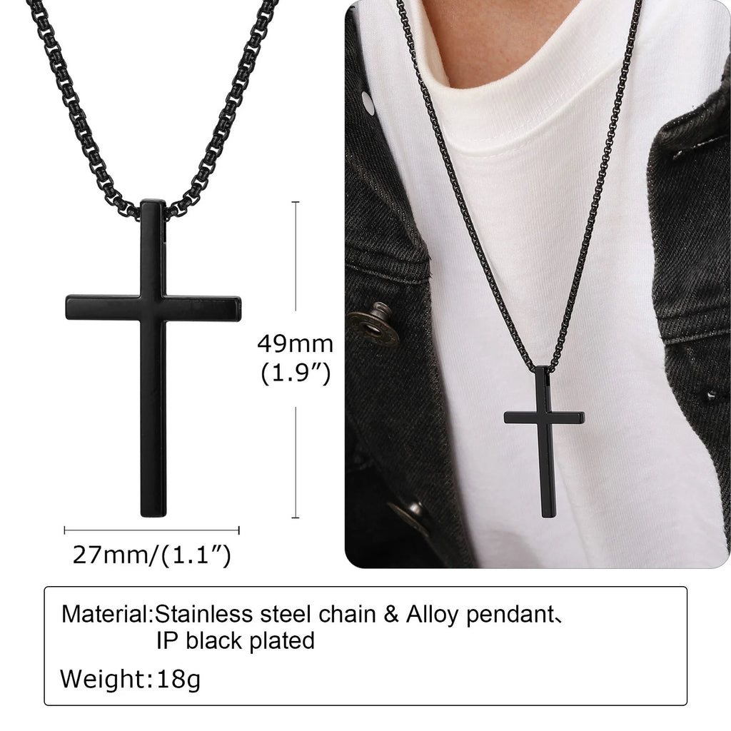 Vnox Cross Necklace for Men Women, Silver Color Plain Cross Pendant Collar with Stainless Steel Box Chain - Clikcy