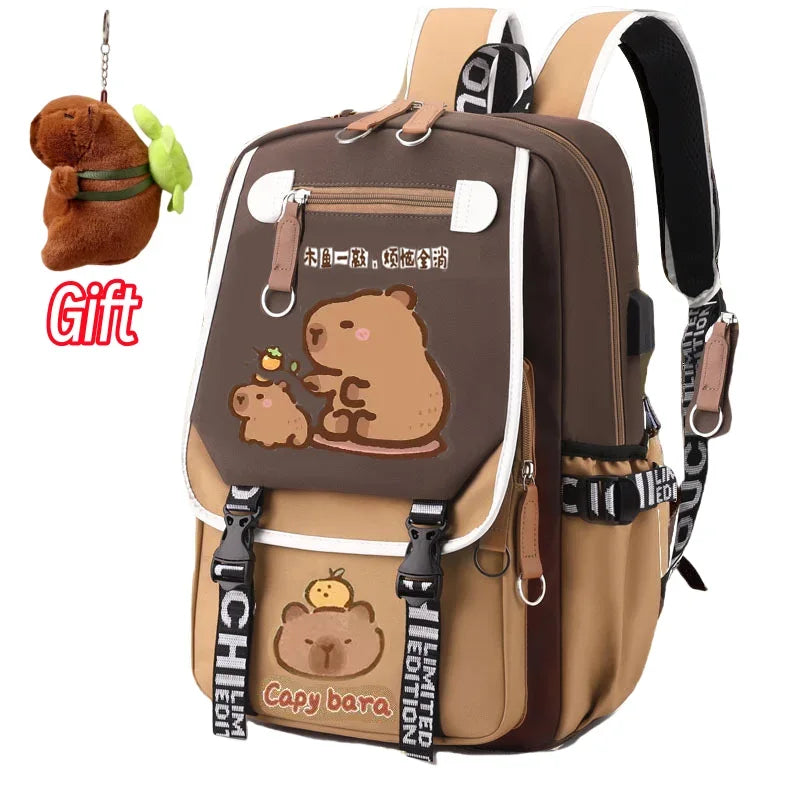 Stylish Kawaii Capybara Computer Backpack College School Casual Daypack Teens Bag Large Capacity Adjustable Strap Schoolbag - Clikcy