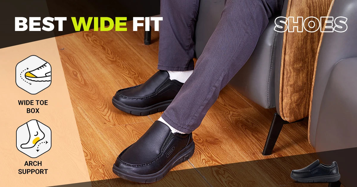 Fitville Men's Shoes Wide Width Leather Slip-On Casual Shoes Lightweight For Swollen Feet with Arch Support Pain Relief - Clikcy
