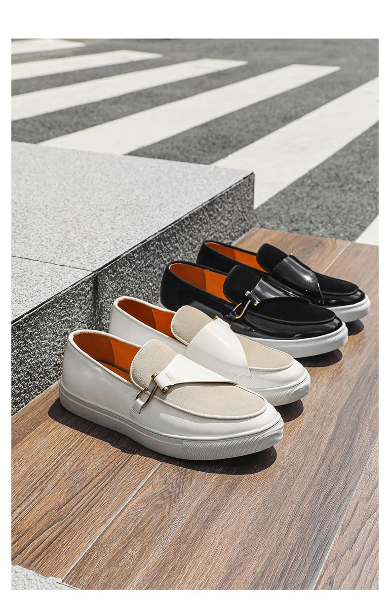 Hight Quality Casual White Leather Shoes For Men New Platform Walking White Sneakers Male British Style Loafers Yuppie Men 2025 - Clikcy