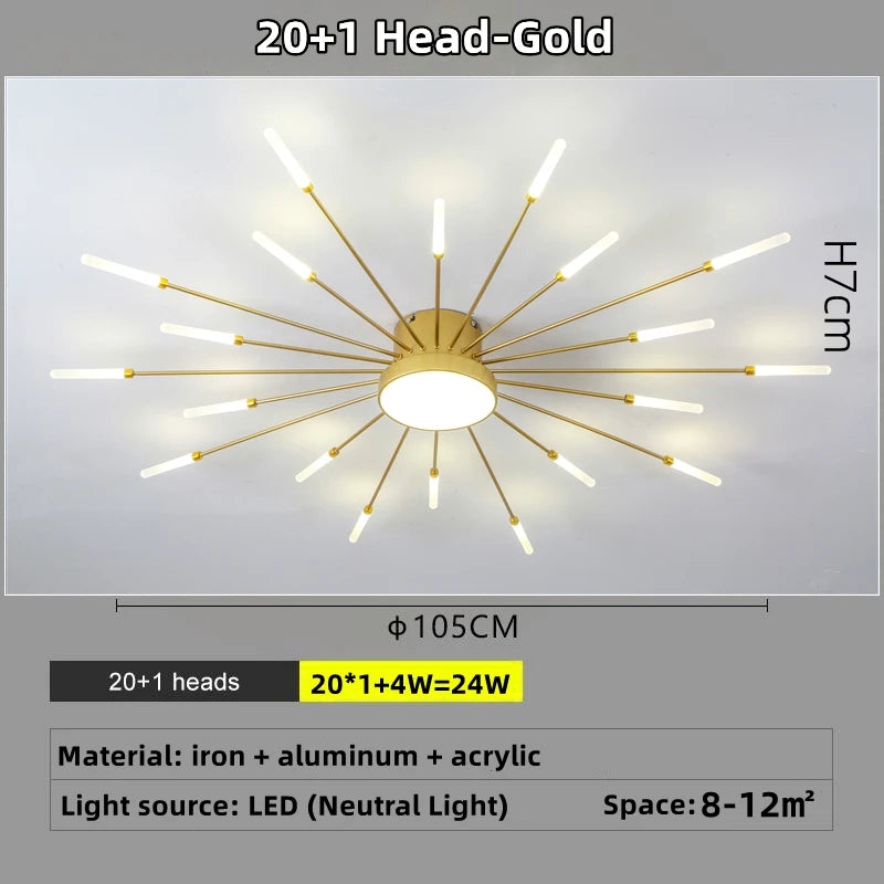 Led Firework Chandelier Dimmable For Living Room Bedroom Milk Yellow Ceiling Chandelier Dining Room LED Ceiling Lamp With Remote