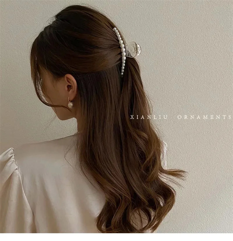 Elegant Hyperbole Big Pearls Acrylic Hair Claw Clips Big Size Makeup Hair Styling Barrettes for Women Hair Accessories - Clikcy
