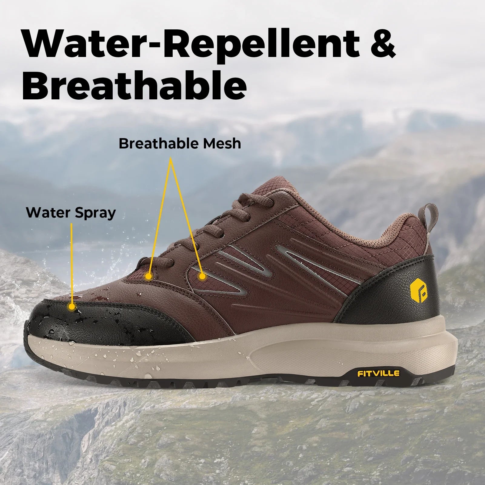 FitVille Men'S Widened Hiking Waterproof Outdoor Work Hiking Shoes With Arch Support To Relieve Heel Pain Lightweight Non-Slip - Clikcy