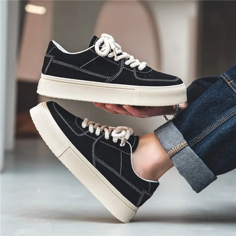 Men's Fall Casual Skateboard Shoes Men Comfortable Black Thick Sole Sneakers Lightweight Versatile Walking Tennis Shoes for Men