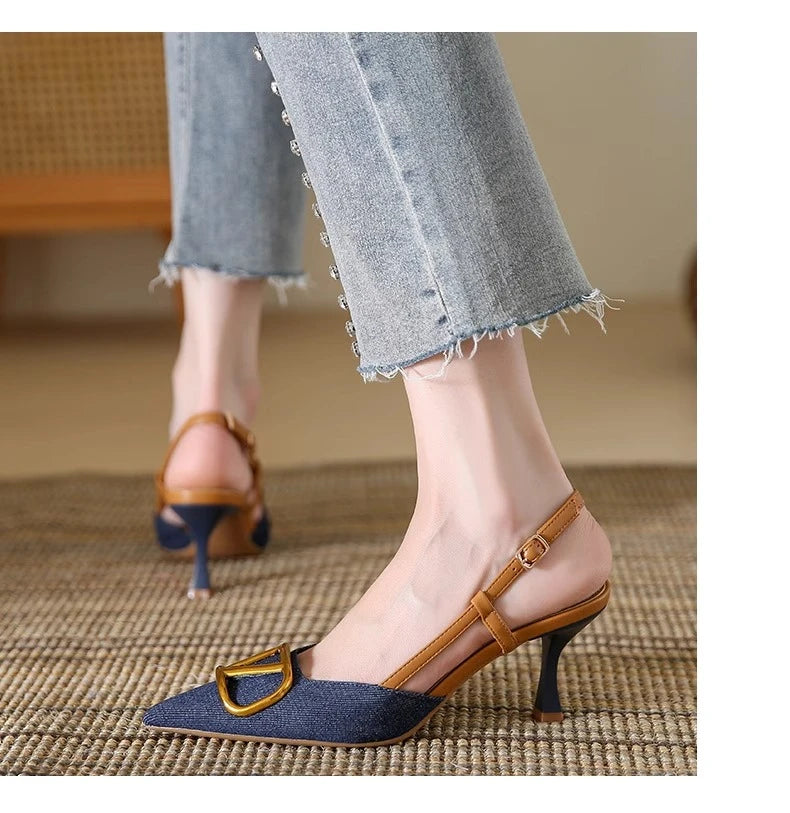 Fashion Slingback Black Comfortable Women Summer Pumps Shoes Outside Very High Heel Sandals 2025 Trend for Wedding Party Dress - Clikcy