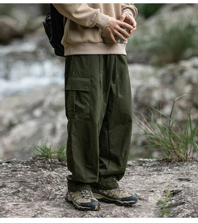 TFETTERS 2025 Autumn Casual Pants Men Waterproof  Thin Mid Waist Solid Color Men Cargo Pants Tourism Outdoors Riding Trousers - Clikcy