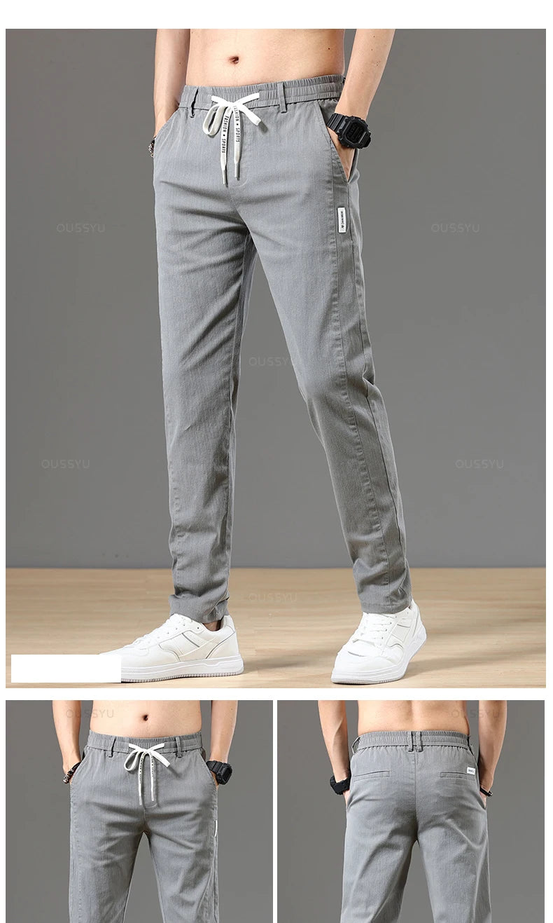 Autumn Cottom Men's Pants Fashion Classic Drawstring Elastic Waist Jogging Stretch Casual Grey Cargo Trousers Male 28-38 - Clikcy