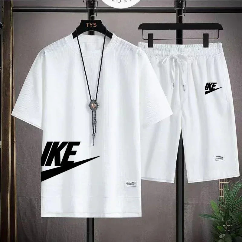 2025 New Fashion casual trend Men's sports suit Short sleeve T-shirt and outdoor summer sports shorts two-piece set size M-3XL - Clikcy