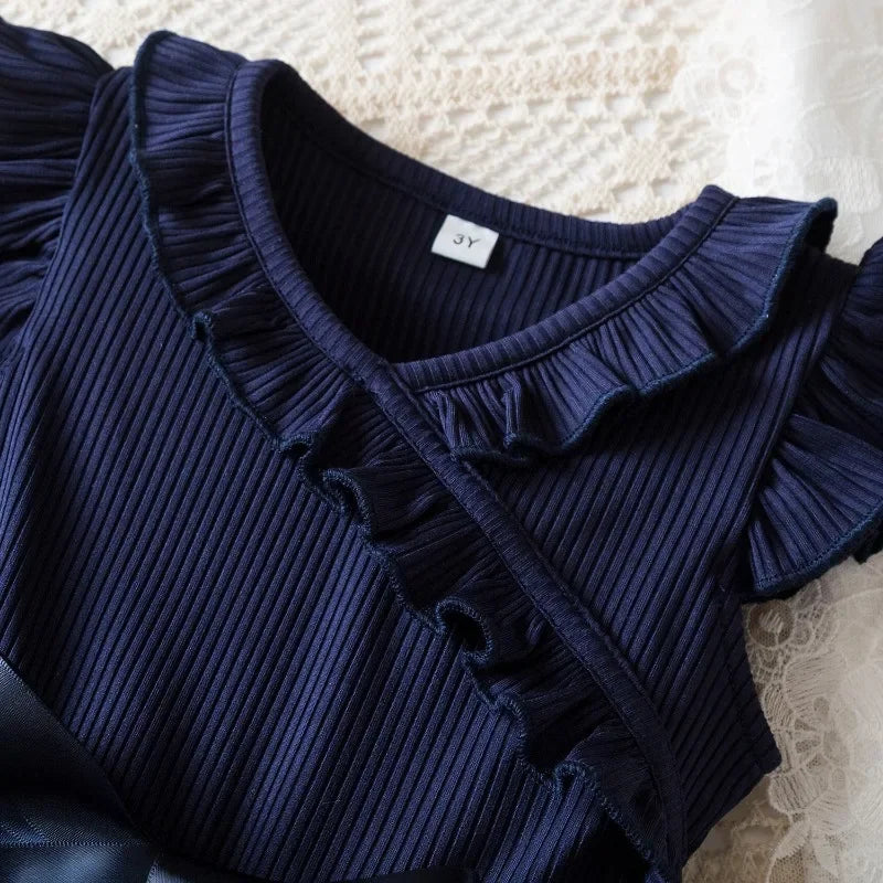 New Children's Dress for 3-8 Yrs Summer Dress Lotus Leaf Edge Design Bow Lace Up Star Sequin Sweet  Tulle Kids Dresses for Girls - Clikcy