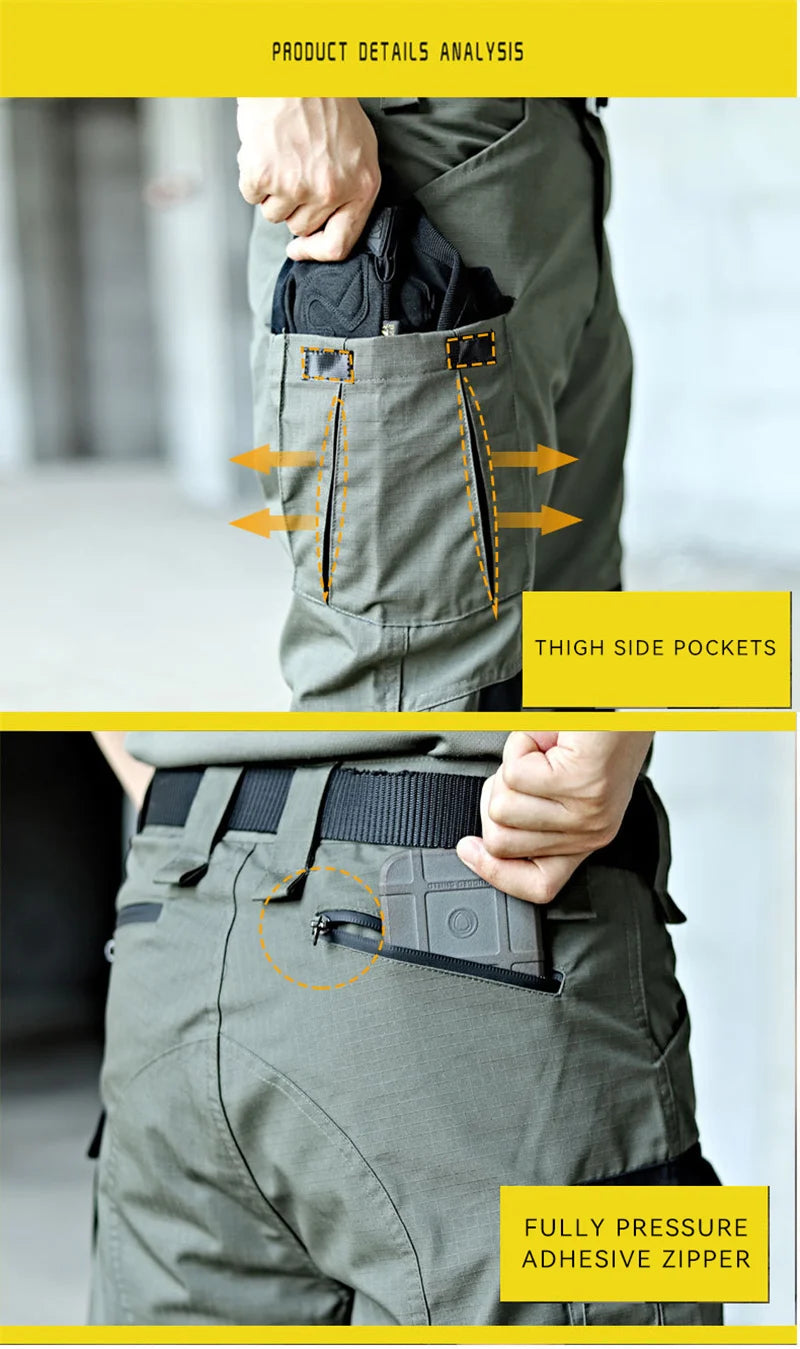Wear-Resistant Outdoor Tactical Pants Mens Casual Cargo Trousers New Multi-pocket Waterproof Pant Work Hiking Training Trousers - Clikcy