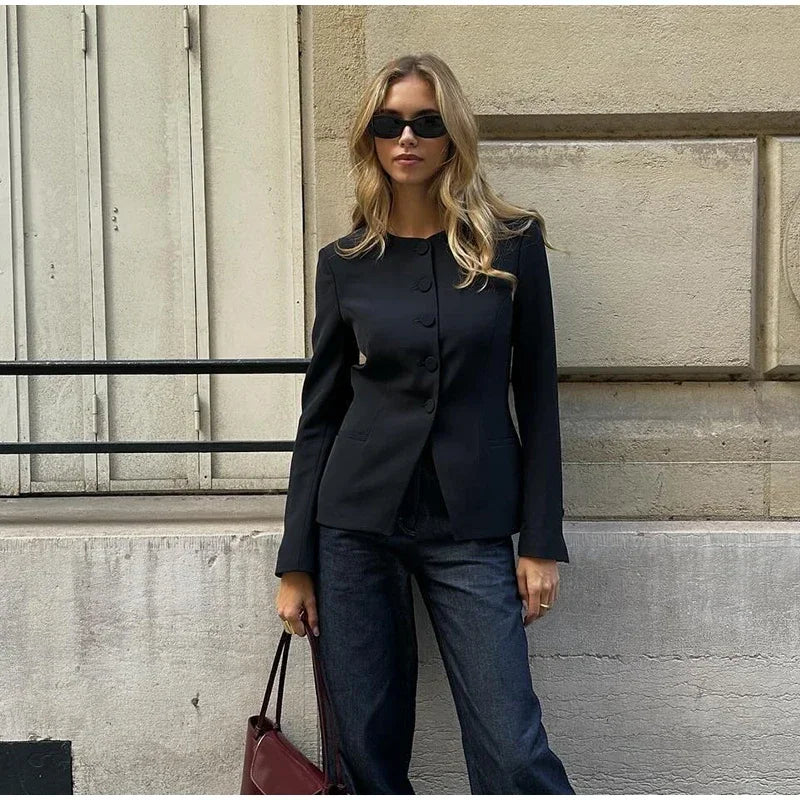 Casual Single Breasted Loose O-neck Blazer Coat Elegant Solid Skirt Set for Women High Waist Skirts Female 2025 Spring Outfit