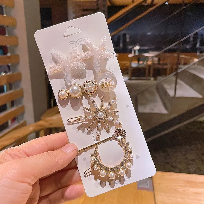 5pcs Women's Hairpin Side Hair Clip Set Designer Pearl Headwear Bangs Hairpin Headpiece Hair Accessories Hairwear Duckbill Clip - Clikcy