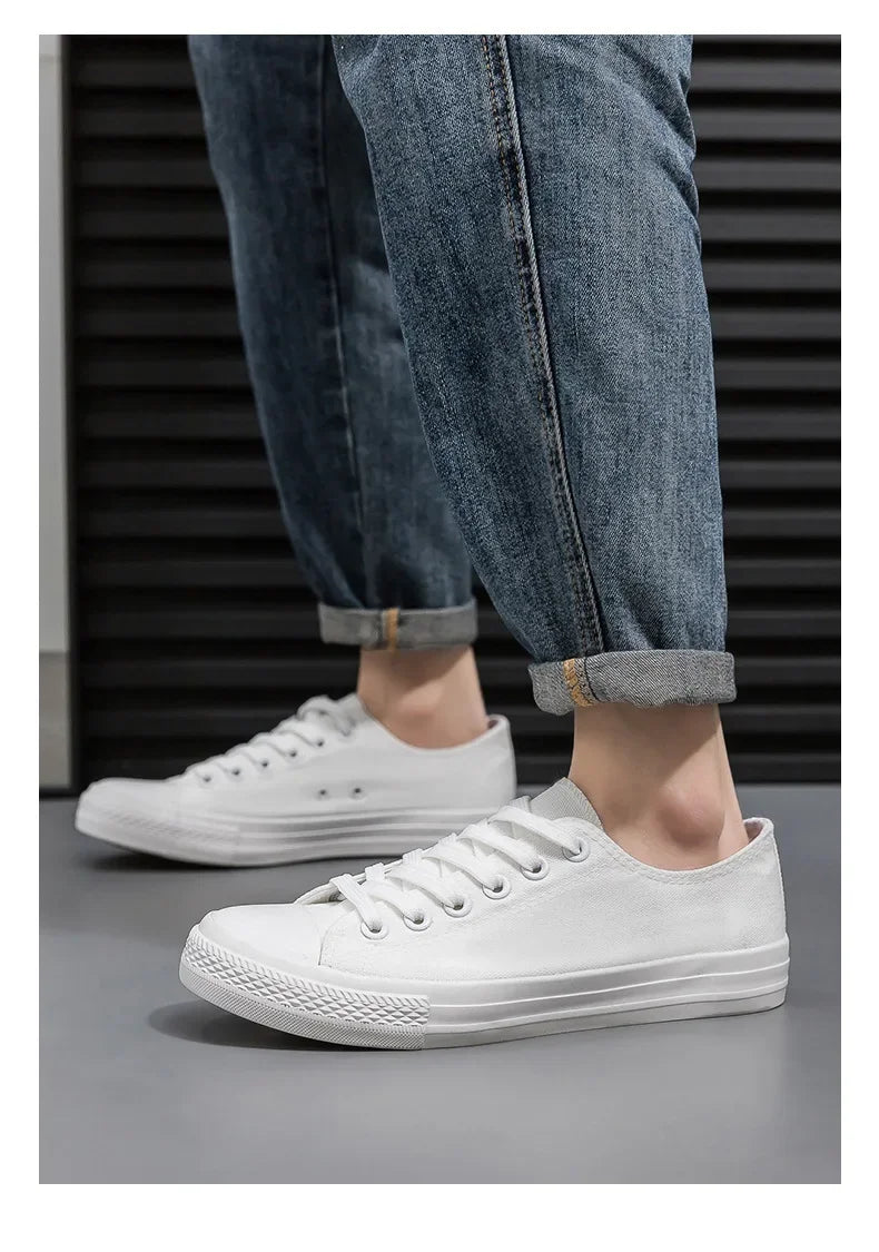 Men's All-Black Low-Top Canvas Shoes Spring Casual Sports Flat Bottom Couple's Sulfurization Flats Unisex Slip-On Sneakers