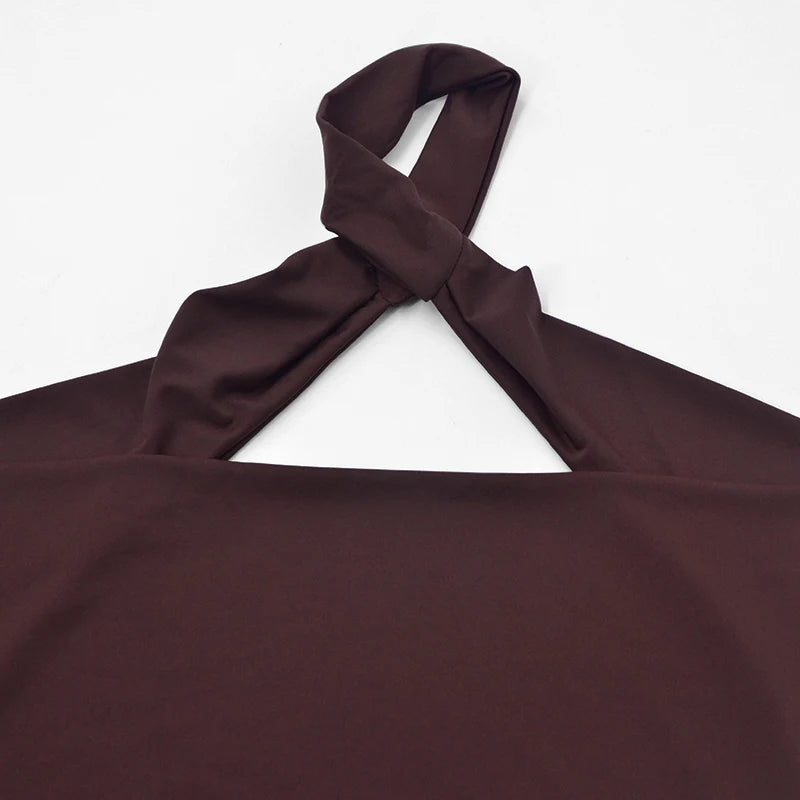 Sexy Mini Dress Women Summer Solid Fashion V-neck Backless Sleeveless Bodycon Halter Dresses Casual Elegant Party Basic Dresses - Clikcy