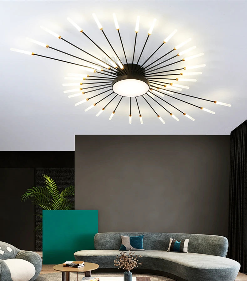 Led Firework Chandelier Dimmable For Living Room Bedroom Milk Yellow Ceiling Chandelier Dining Room LED Ceiling Lamp With Remote - Clikcy