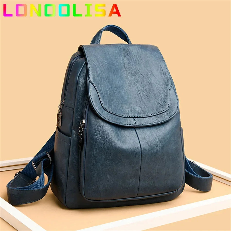 High Quality Soft Leather Backpacks Purses for Women Casual Daypack Vintage Bagpack School Bags for Teen Girls Mochilas Rucksack - Clikcy