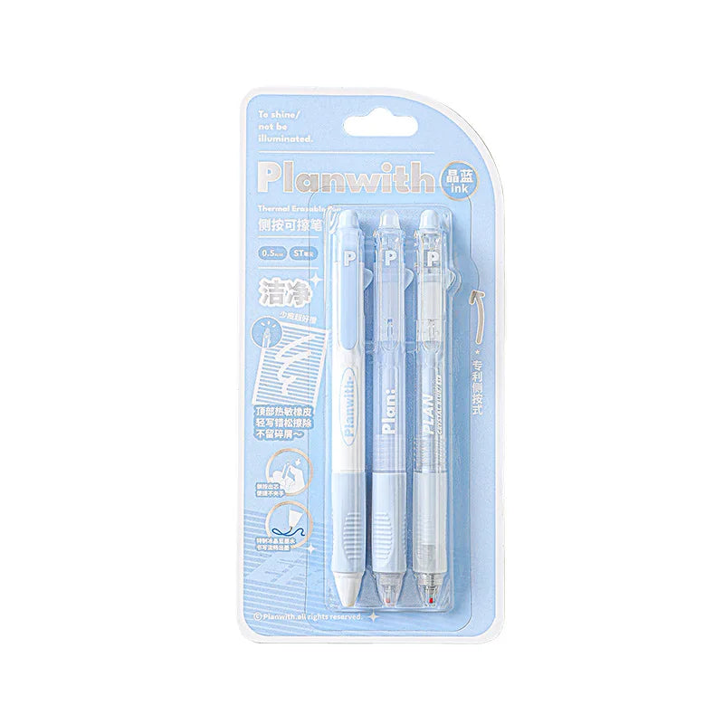 3PCS/set Simplicity Stationery Student Erasable Gel Pen Blue White Color Writing Pen 0.5mm Blue Ink Erasable School Pen Kids Git - Clikcy