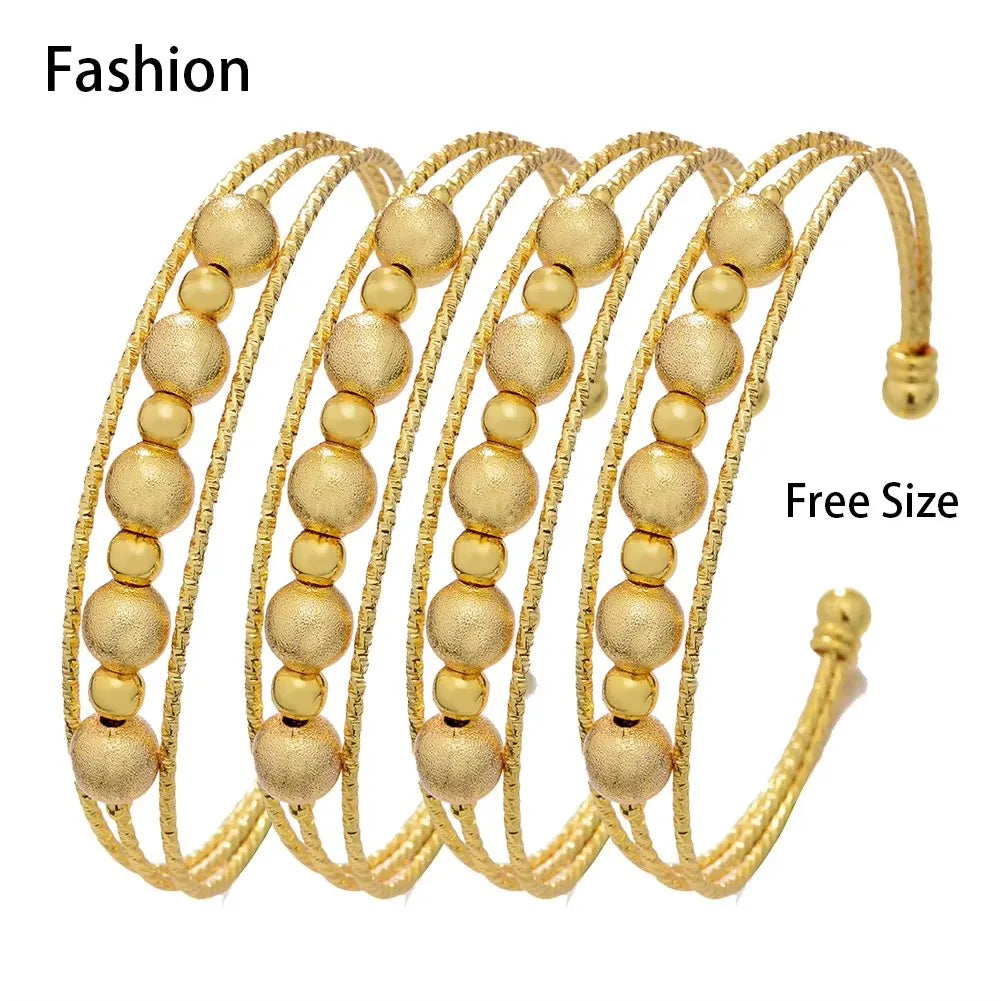 24K Luxury Gold Color Bangles For Women Wedding Bride Bracelets Gold Color Jewelry Middle East African Gifts