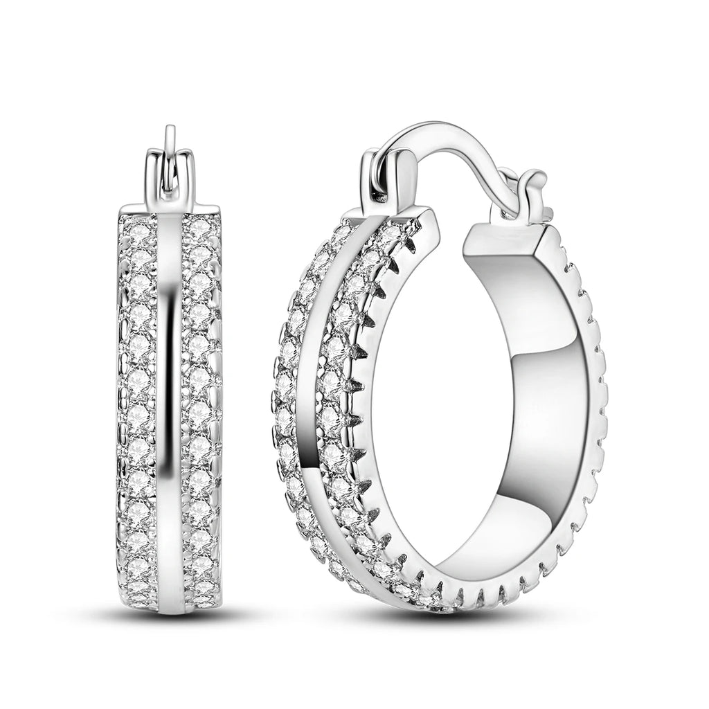 Original 925 Sterling Silver Women Hoop Earrings High Quality Shine Zircon U Shaped Classic Style Earring For Women Jewelry Gift
