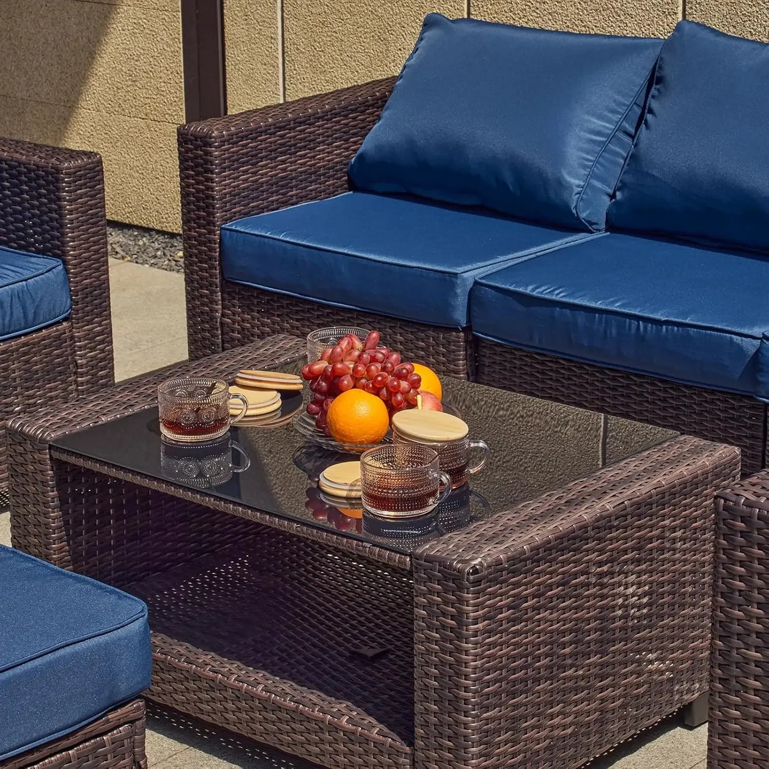 7 Pieces Outdoor Patio Furniture Sets, PE Rattan Wicker Patio Conversation Set with Tea Table - Clikcy