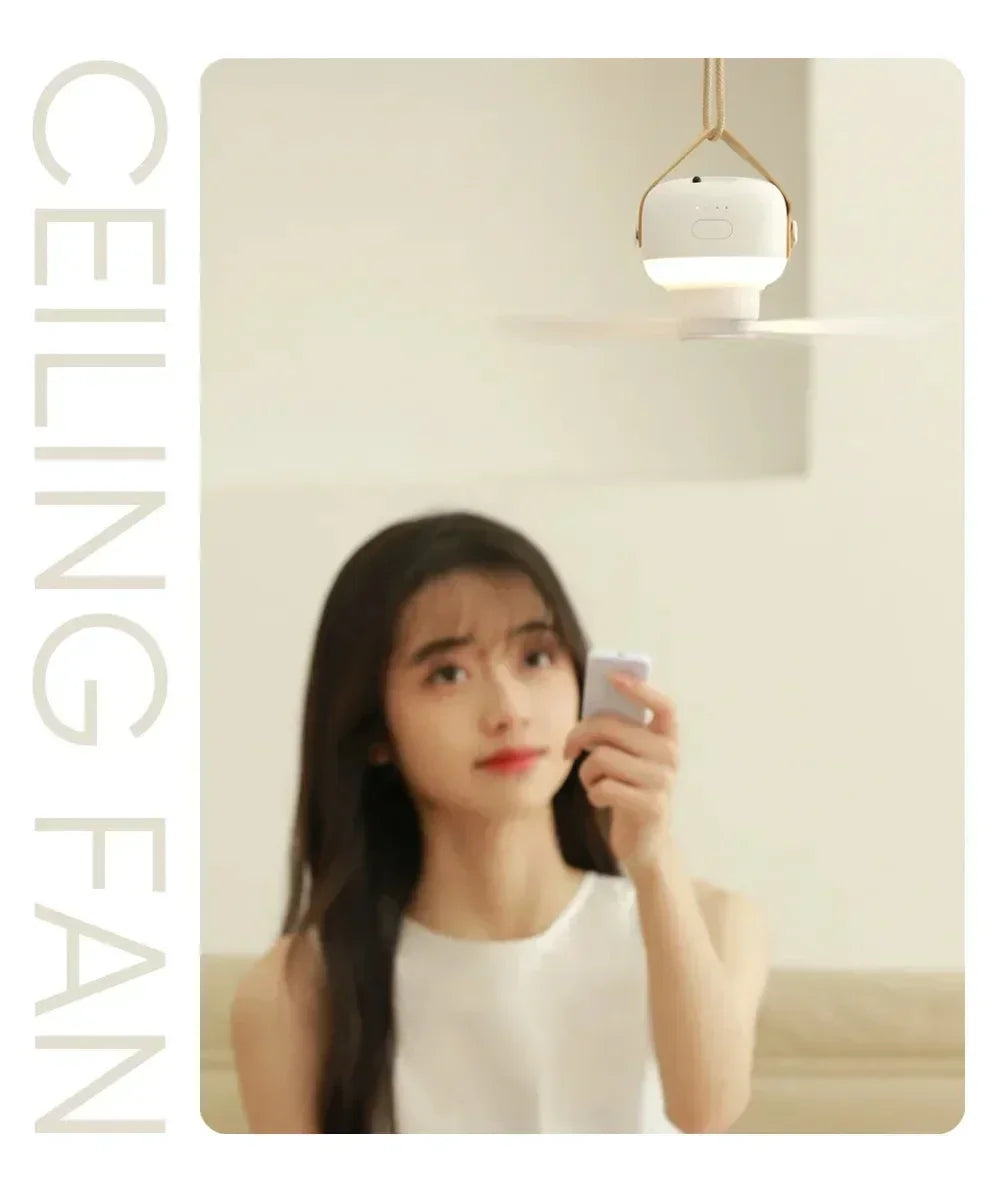 Portable Ceiling Fans Outdoor Camping Fan Tent Ventilator Cooler Rechargeable Electric Fan Remote Control LED Lighting - Clikcy