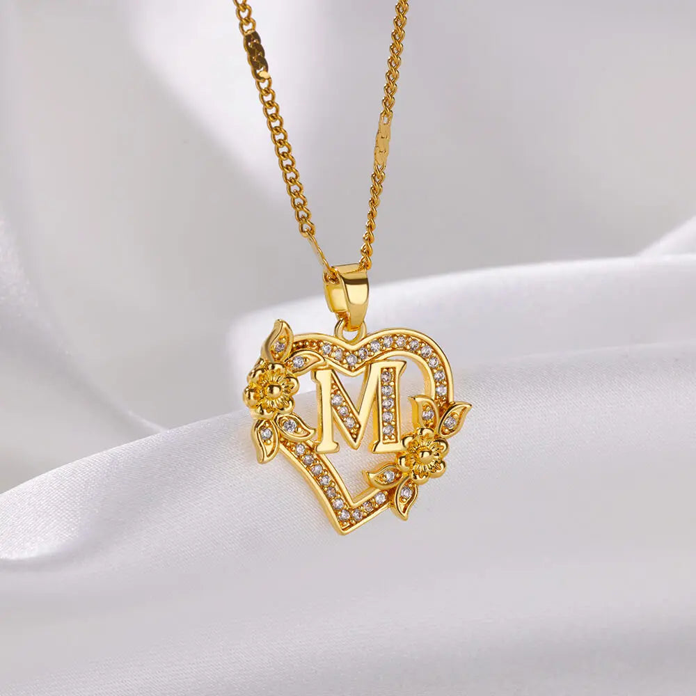 Heart Initial Letter Necklaces For Women Gold Color Stainless Steel Chain A-Z Alphabet Pendant Necklace Birthday Jewelry Gift - Clikcy