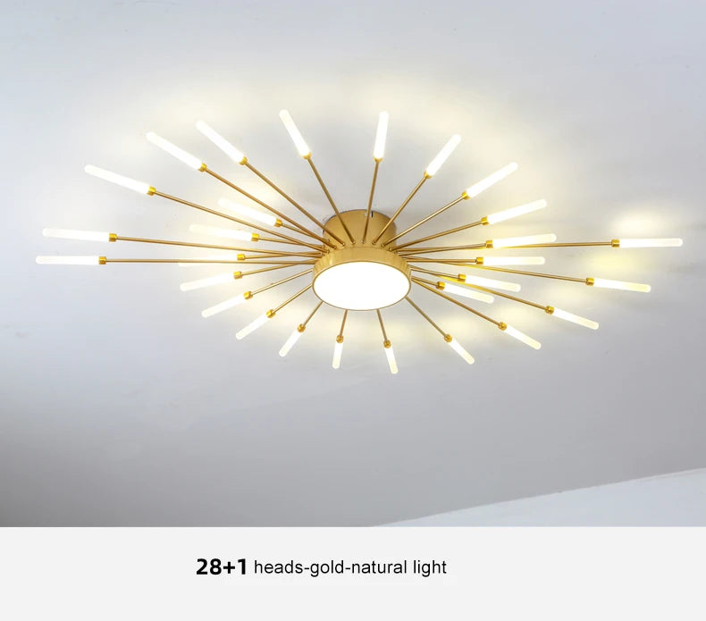 Led Firework Chandelier Dimmable For Living Room Bedroom Milk Yellow Ceiling Chandelier Dining Room LED Ceiling Lamp With Remote