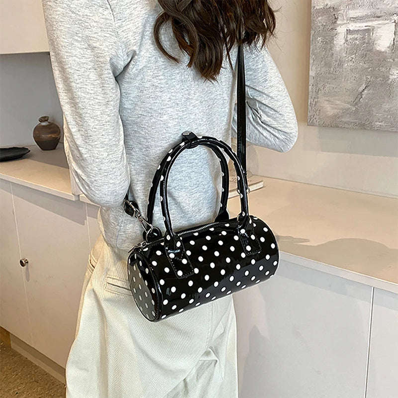 Women Fashionable Shoulder Bag, Adjustable Strap Dots Print Handbag Zipper Closure Crossbody Bag - Clikcy
