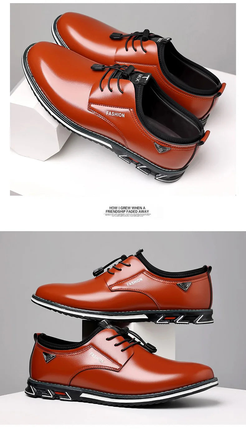 New Business Casual Shoes for Men Lace Up Formal Shoes for Male Black Leather Oxfords Plus Size Wedding Party Office Dress Shoes