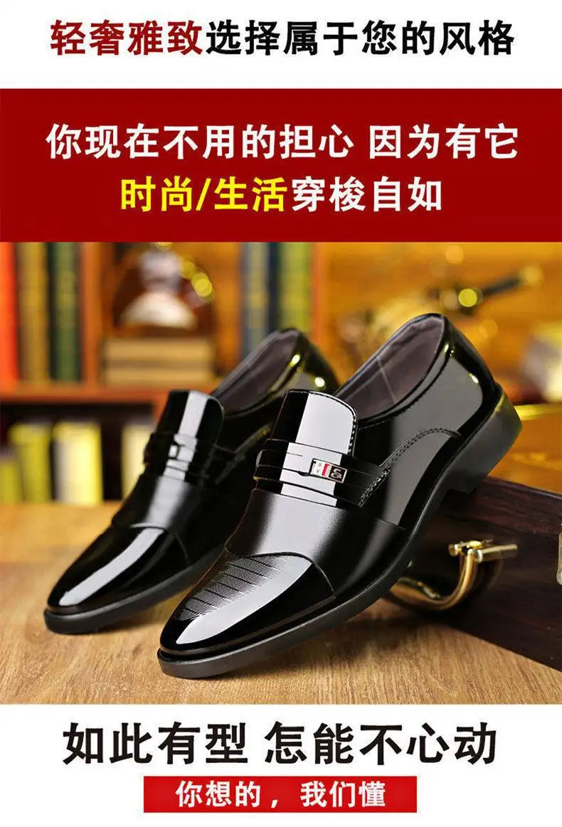 Fashion Black PU Leather Shoes Slip on Formal Men Shoes Plus Size Point Toe Wedding Shoes for Male Elegant Business Casual Shoes