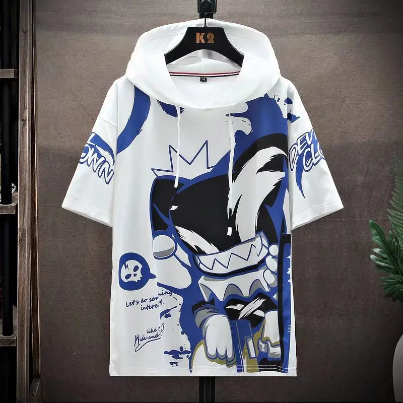 2022 Summer Men's Hoodies Japan Fashion Streetwear Short Sleeve Sweatshirts Men Casual Men Clothed Harajuku Printing Hoodies Men - Clikcy