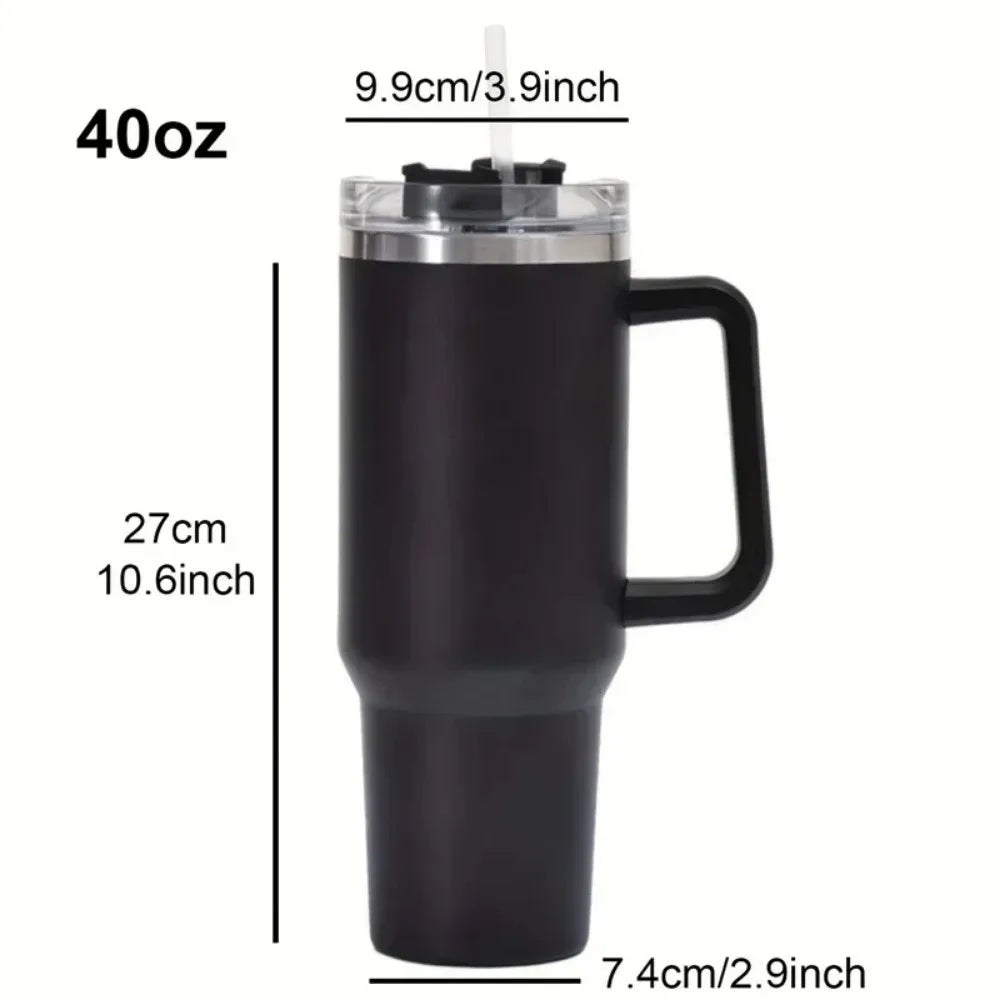 40oz 304 Stainless Steel Insulated Water Bottle,Thermal Coffee Car Cup, Cold Hot Mugs Vacuum Flask With Handle Straw,For Sport - Clikcy