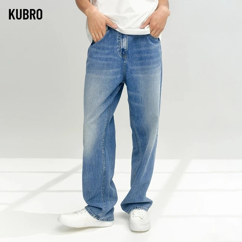 KUBRO Denim Jeans Men 2025 Summer Loose-Fit Straight-Leg Soft Denim Fashionable Vintage Men's Summer Pants Jorts Drip Clothing - Clikcy