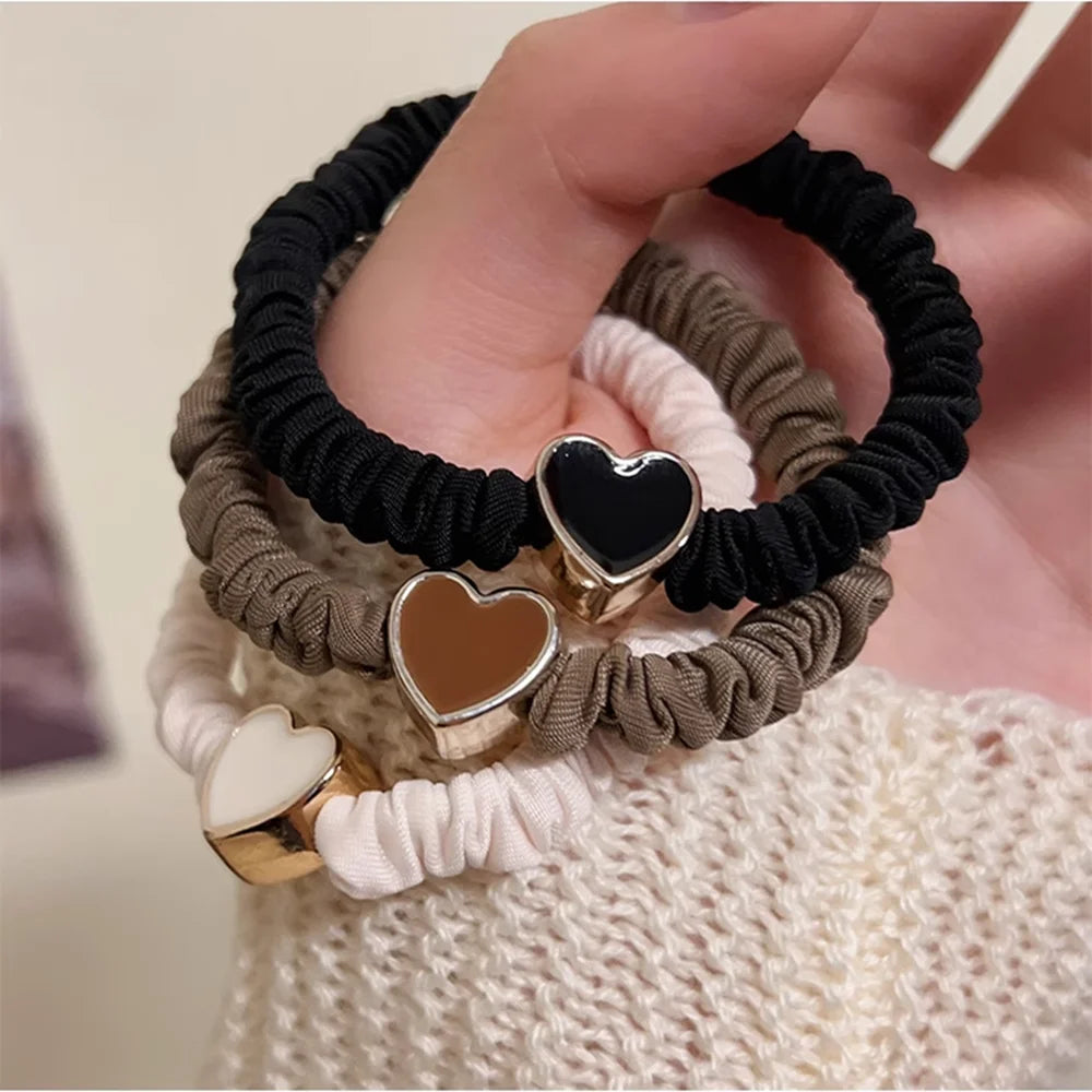 5PC European and American Cream Heart High Elasticity Hair Ties for Women Girls Ponytail Holder Hair Rings Rope Accessories - Clikcy
