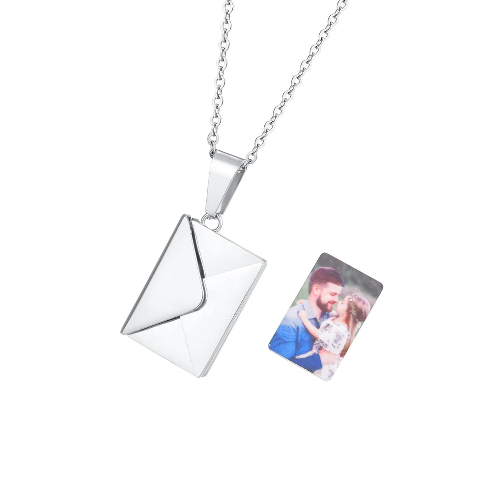 Personalized Photo Locket Necklace Envelope Love Letter Shape Pendant for Women, Customized Picture Pendant Gifts - Clikcy
