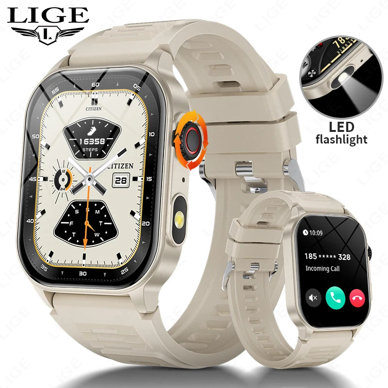 LIGE Smart Watch for Men 3ATM Waterproof Bluetooth Call Health Monitor With Flashlight 370mahBattery 100+Sport Mode Smartwatches - Clikcy
