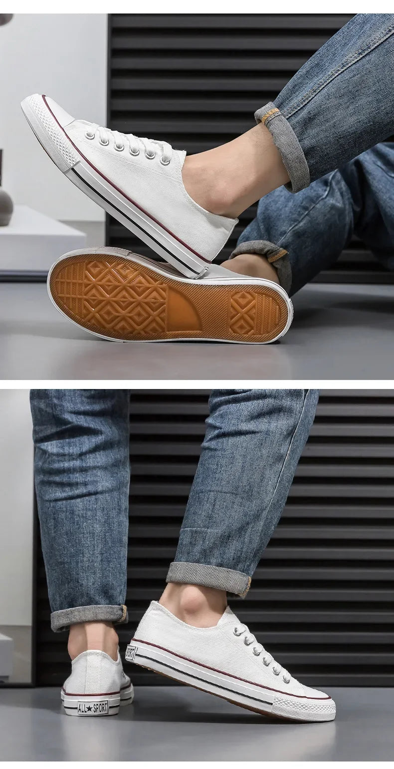 Men's All-Black Low-Top Canvas Shoes Spring Casual Sports Flat Bottom Couple's Sulfurization Flats Unisex Slip-On Sneakers