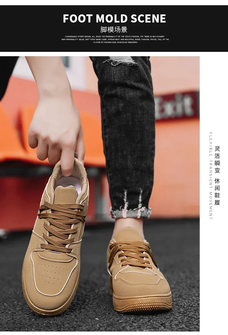 Yellow Leisure Running Sneakers Men Outdoor Leather Shoes Flat Classic Black Sports Shoes Lace Up Skateboard Board Shoe Walking