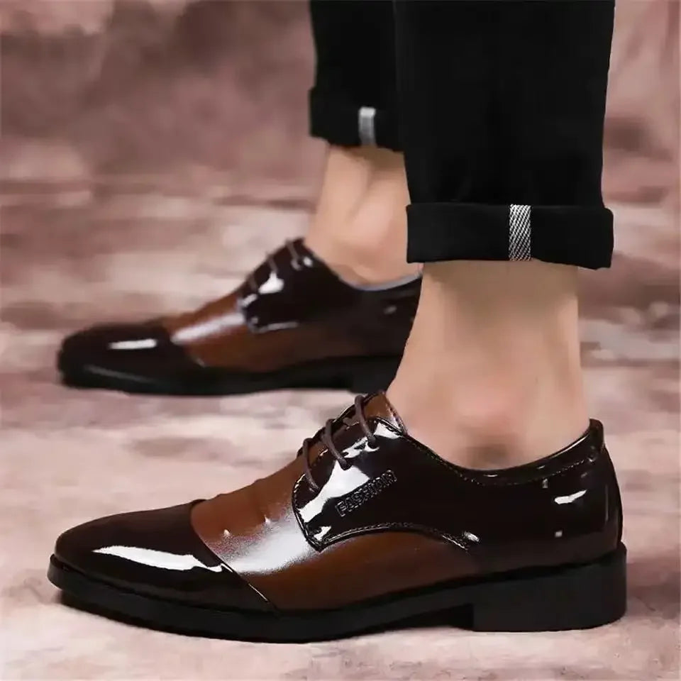 Men's Leather Shoes Black Pointed Shiny Business Formal Shoes Men Lace-up for Work Office Elegant Men's Social Shoes Zapatillas