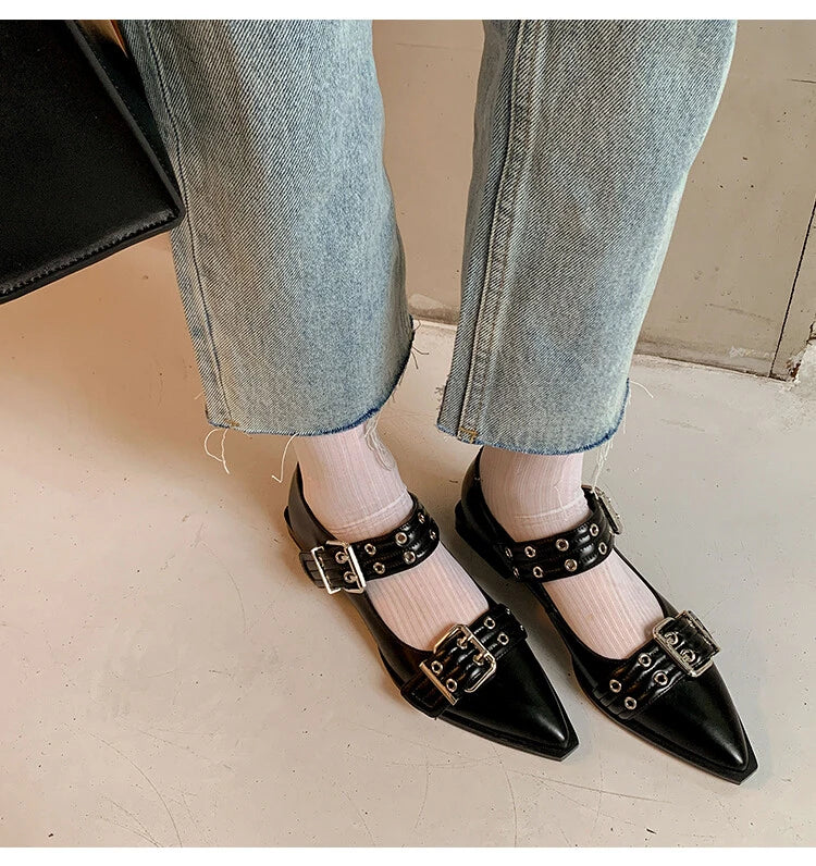 Women Flat With Shoes 2024 Designer Luxury Buckle Fashion Ladies Flats Shoes Slingback Pointed Toe Casual Female Sandals Mules - Clikcy