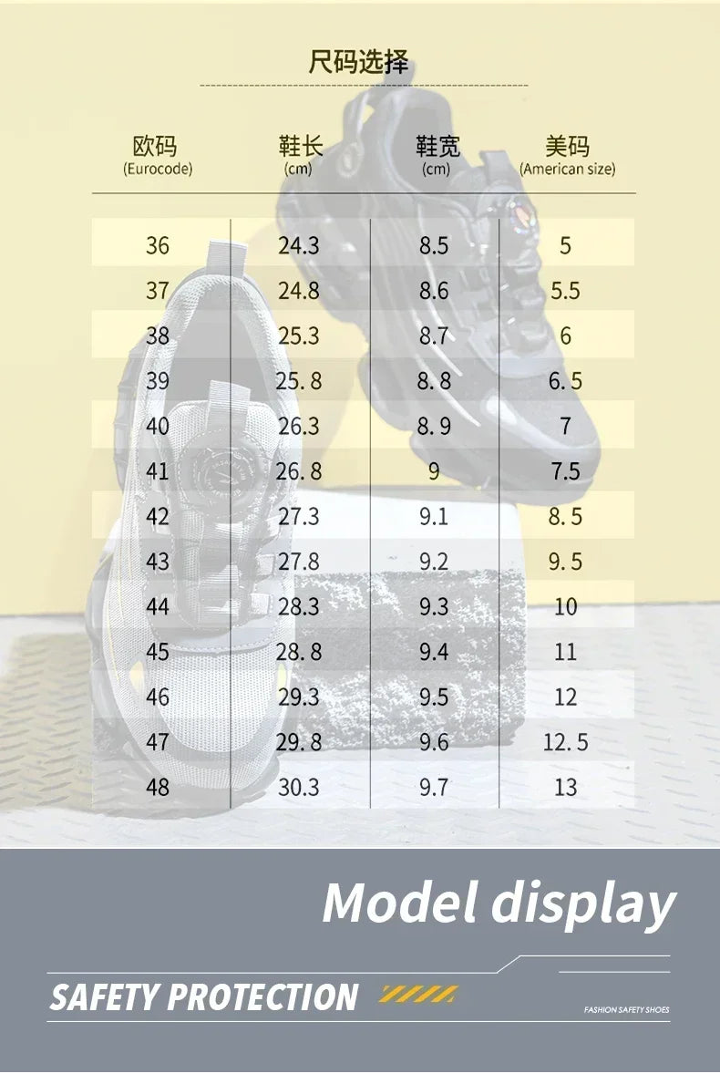 Rotating Button New Safety Shoes Men Anti-smash Anti-puncture Work Shoes Fashion Men Sport Shoes Security Protective Boots Men - Clikcy