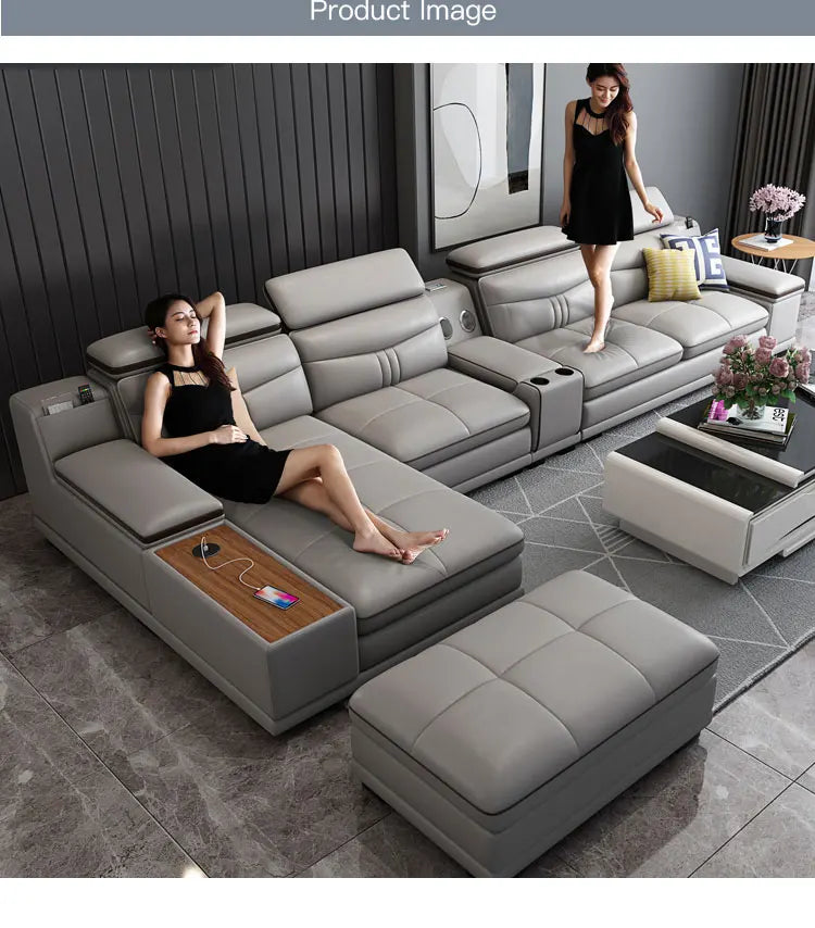 Luxury Wooden Sofa Set Design Modern Living Room Straight L Shaped Smart Sofa Bed With Storage - Clikcy