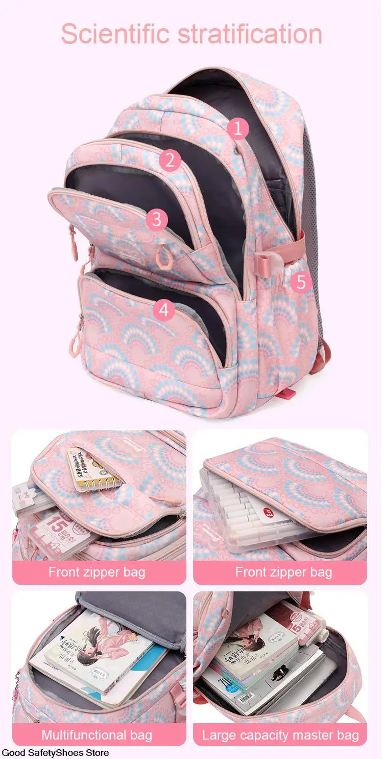 Rolling School Bags for Girls Backpack Children Waterproof School Backpacks with Wheels Middle School Trolley Luggage Back Pack - Clikcy